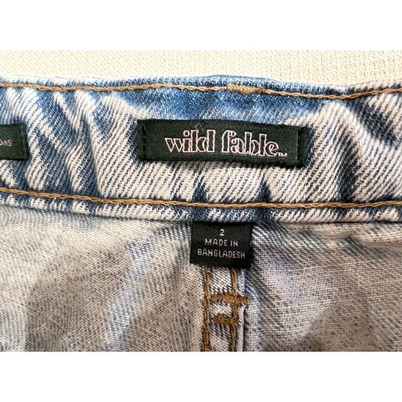 Wild Fable High Rise Bermuda Jean Shorts Raw Hem Asymmetrical Button Fly 2/26 - Picture 8 of 12